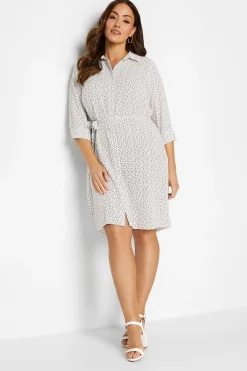M&Co Womens M&Co White Spot Print Tie Waist Tunic Shirt Dress
