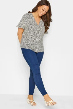 M&Co Womens M&Co White Spot Print Frill Sleeve Button Through Blouse