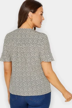 M&Co Womens M&Co White Spot Print Frill Sleeve Button Through Blouse