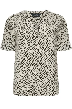 M&Co Womens M&Co White Spot Print Frill Sleeve Button Through Blouse
