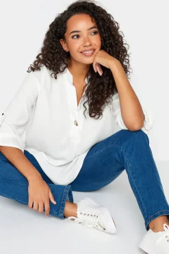 M&Co Womens M&Co White Statement Button Tab Sleeve Shirt