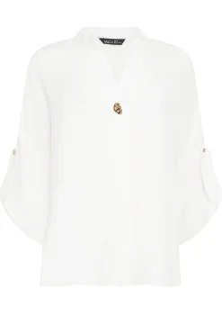 M&Co Womens M&Co White Statement Button Tab Sleeve Shirt