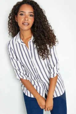M&Co Womens M&Co White Stripe Tab Sleeve Shirt