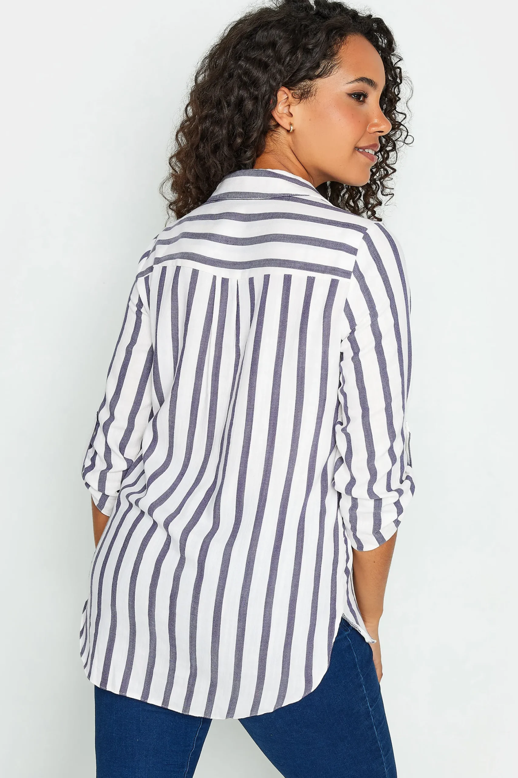 M&Co Womens M&Co White Stripe Tab Sleeve Shirt