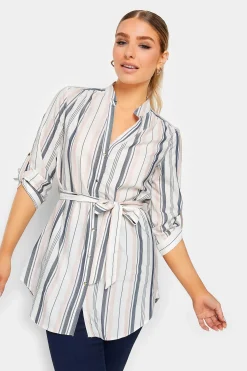 M&Co Womens M&Co White Stripe Tie Waist Blouse