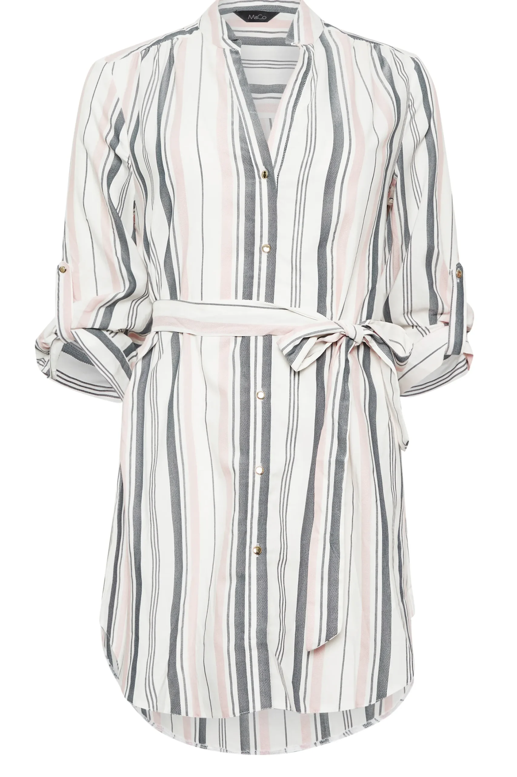 M&Co Womens M&Co White Stripe Tie Waist Blouse
