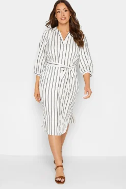 M&Co Womens M&Co White Stripe Print Tie Waist Tunic Dress