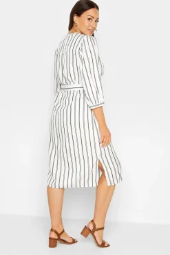 M&Co Womens M&Co White Stripe Print Tie Waist Tunic Dress