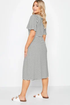M&Co Womens M&Co White Stripe Print Angel Sleeve Split Hem Midi Dress