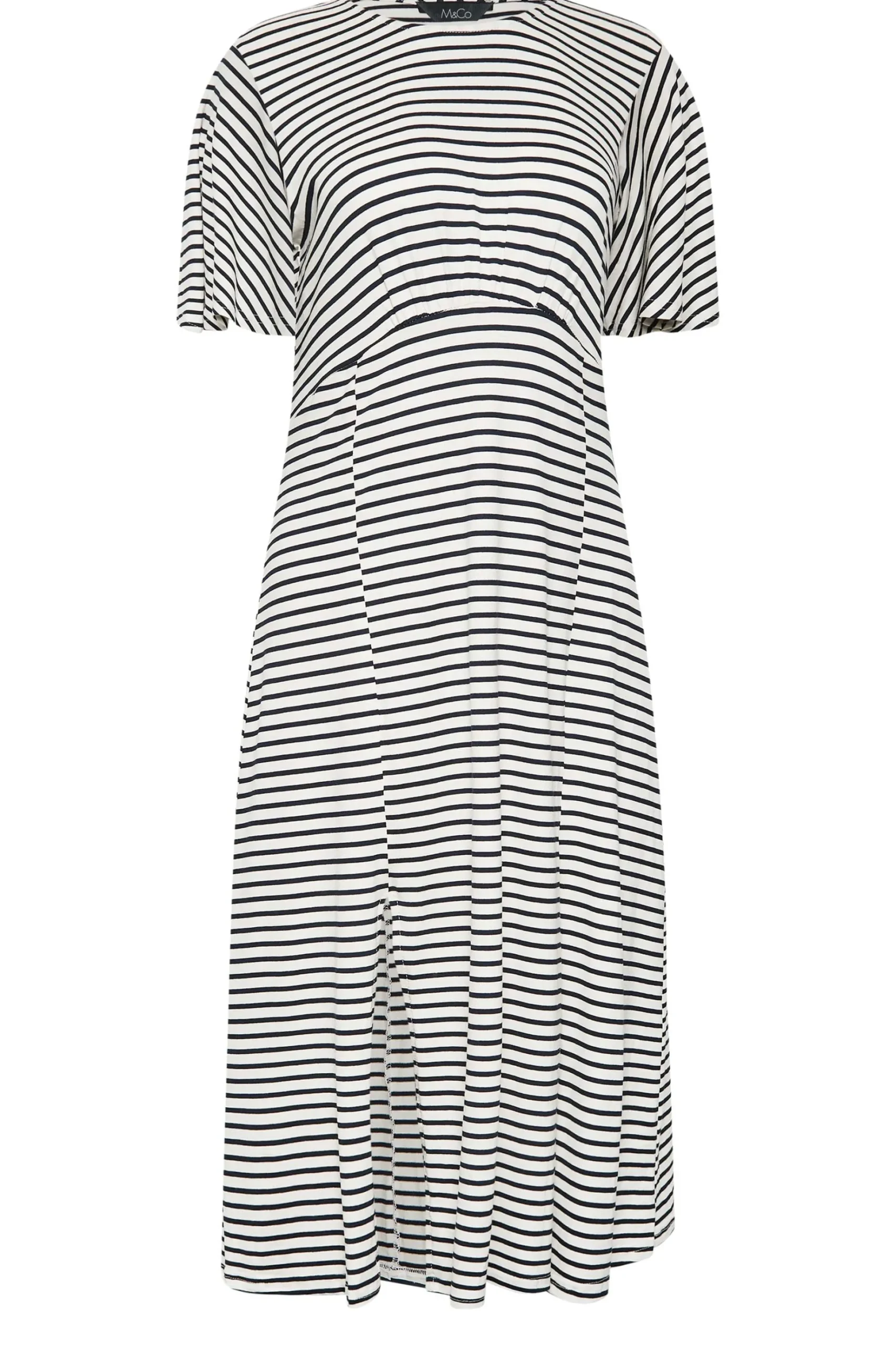 M&Co Womens M&Co White Stripe Print Angel Sleeve Split Hem Midi Dress