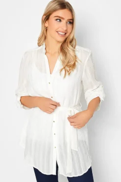M&Co Womens M&Co White Tie Waist Textured Tunic Shirt