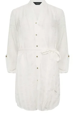 M&Co Womens M&Co White Tie Waist Textured Tunic Shirt