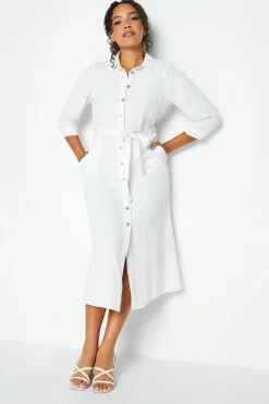 M&Co Womens M&Co White Tie Waist Shirt Dress