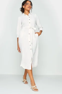 M&Co Womens M&Co White Tie Waist Shirt Dress