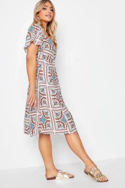 M&Co Womens M&Co White Tile Print Button Through Midi Dress