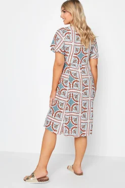 M&Co Womens M&Co White Tile Print Button Through Midi Dress