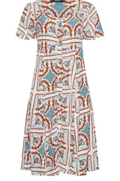 M&Co Womens M&Co White Tile Print Button Through Midi Dress