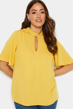 M&Co Womens M&Co Yellow Embellished Neck Keyhole Blouse