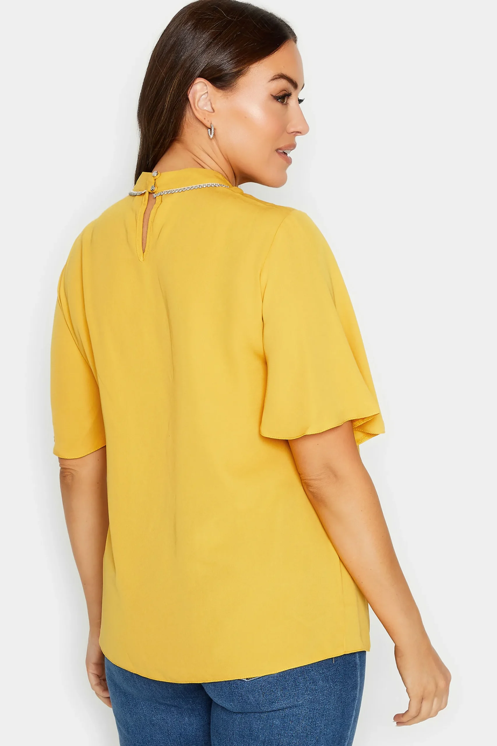 M&Co Womens M&Co Yellow Embellished Neck Keyhole Blouse