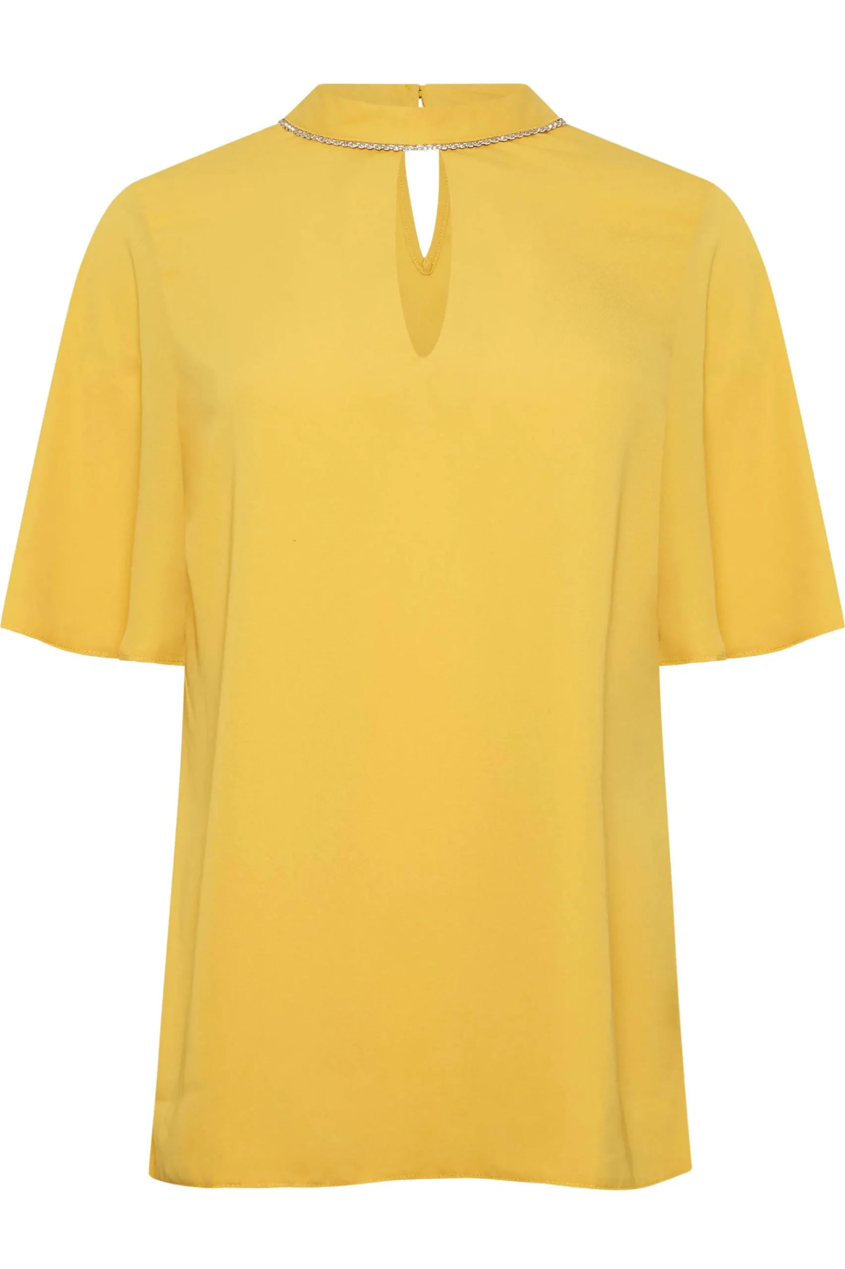 M&Co Womens M&Co Yellow Embellished Neck Keyhole Blouse