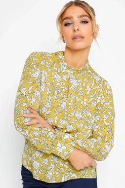 M&Co Womens M&Co Yellow Floral Print High Neck Blouse