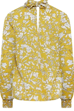 M&Co Womens M&Co Yellow Floral Print High Neck Blouse