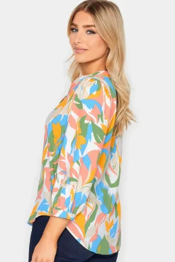 M&Co Womens M&Co Yellow Leaf Print Half Placket Shirt