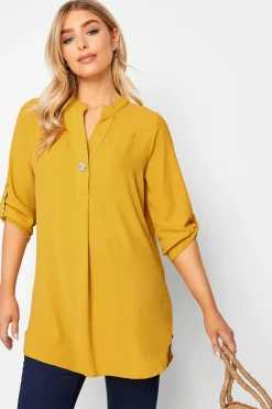 M&Co Womens M&Co Yellow Long Sleeve Button Blouse