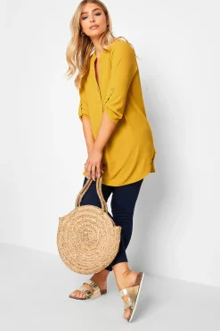 M&Co Womens M&Co Yellow Long Sleeve Button Blouse