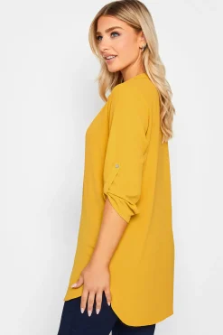 M&Co Womens M&Co Yellow Long Sleeve Button Blouse