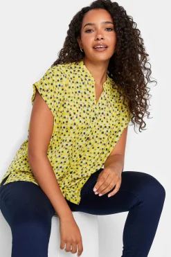 M&Co Womens M&Co Yellow Spot Print V-Neck Blouse