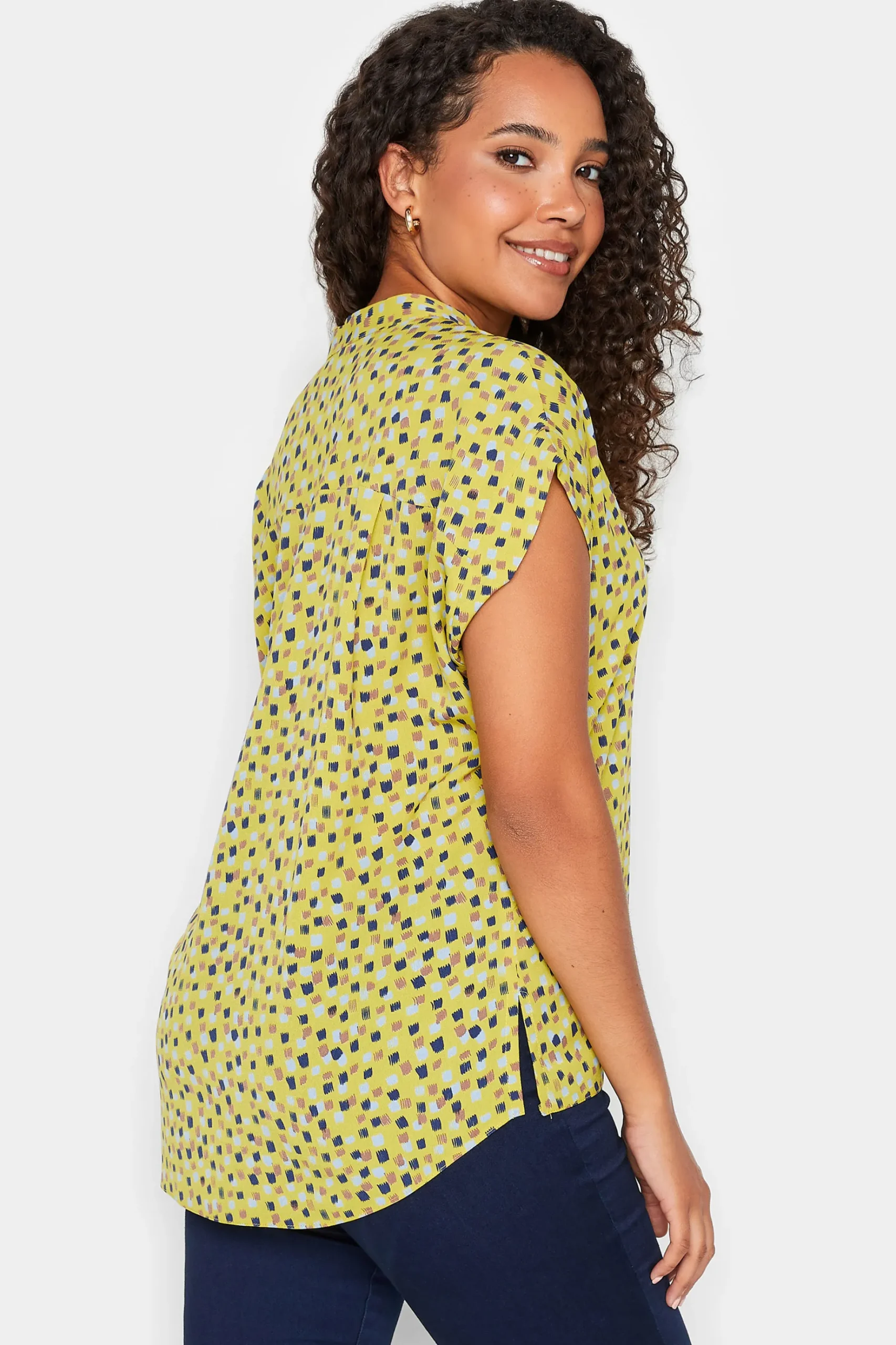 M&Co Womens M&Co Yellow Spot Print V-Neck Blouse