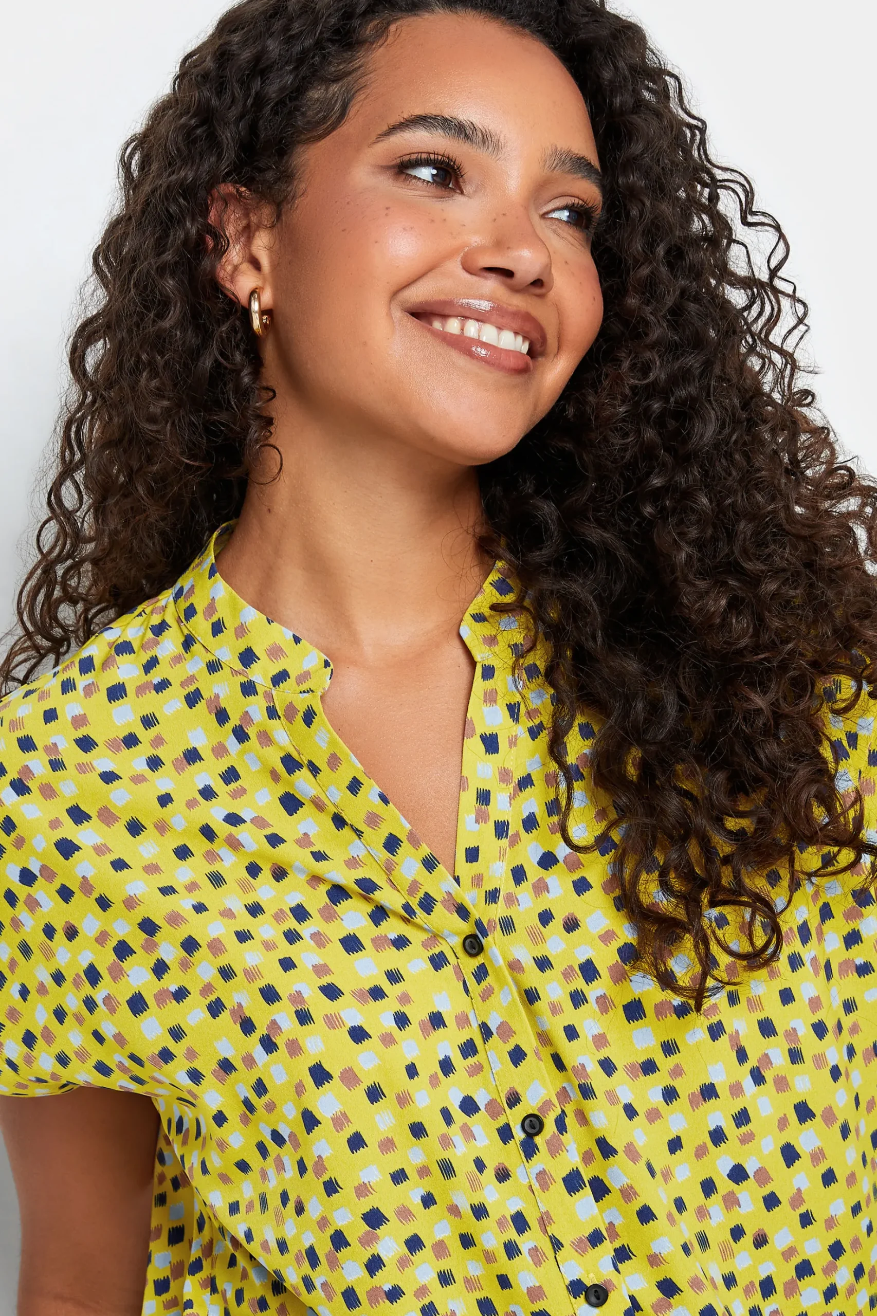 M&Co Womens M&Co Yellow Spot Print V-Neck Blouse