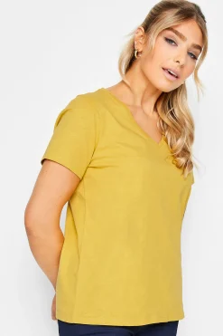 M&Co Womens M&Co Yellow V-Neck Cotton T-Shirt