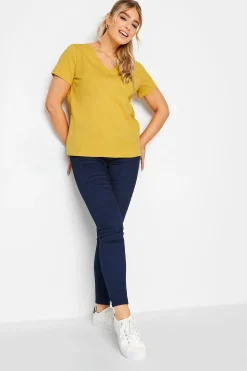 M&Co Womens M&Co Yellow V-Neck Cotton T-Shirt