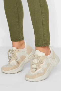 Pixiegirl Pixiegirl Beige Brown Chunky Mesh Panel Trainers In Standard Fit