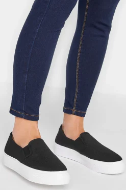 Pixiegirl Pixiegirl Black Canvas Slip On Flatform Trainers In Standard Fit