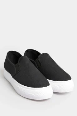 Pixiegirl Pixiegirl Black Canvas Slip On Flatform Trainers In Standard Fit