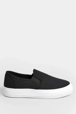 Pixiegirl Pixiegirl Black Canvas Slip On Flatform Trainers In Standard Fit
