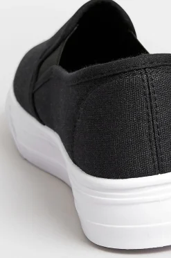 Pixiegirl Pixiegirl Black Canvas Slip On Flatform Trainers In Standard Fit