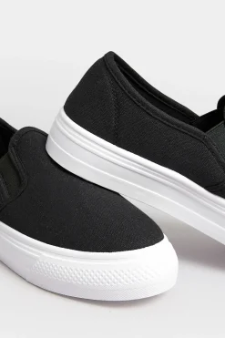 Pixiegirl Pixiegirl Black Canvas Slip On Flatform Trainers In Standard Fit