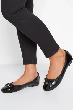 Pixiegirl Pixiegirl Black Patent Bow Charm Ballerina Pumps In Standard Fit