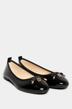 Pixiegirl Pixiegirl Black Patent Bow Charm Ballerina Pumps In Standard Fit