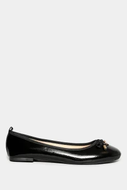 Pixiegirl Pixiegirl Black Patent Bow Charm Ballerina Pumps In Standard Fit