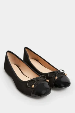Pixiegirl Pixiegirl Black Patent Toe Cap Ballerina Pumps In Standard Fit