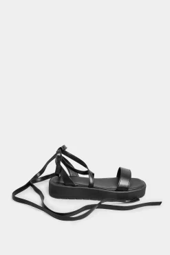 Pixiegirl Pixiegirl Black Ankle Tie Flatform Sandals In Standard Fit