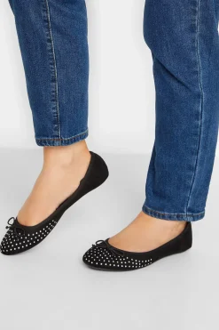 Pixiegirl Pixiegirl Black Diamante Ballerina Pumps In Standard Fit