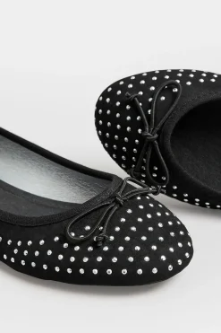 Pixiegirl Pixiegirl Black Diamante Ballerina Pumps In Standard Fit