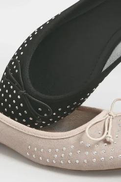 Pixiegirl Pixiegirl Black Diamante Ballerina Pumps In Standard Fit