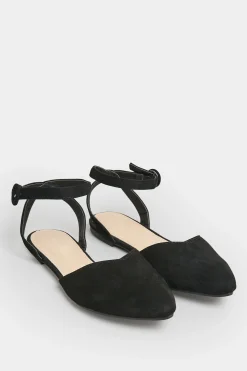 Pixiegirl Pixiegirl Black Faux Suede Two Part Pointed Ballerina Pumps In Standard Fit